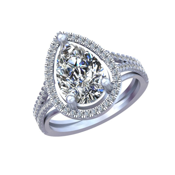 Haloed Pear Splendor Diamond Ring A Tear of Elegance and Enchantment