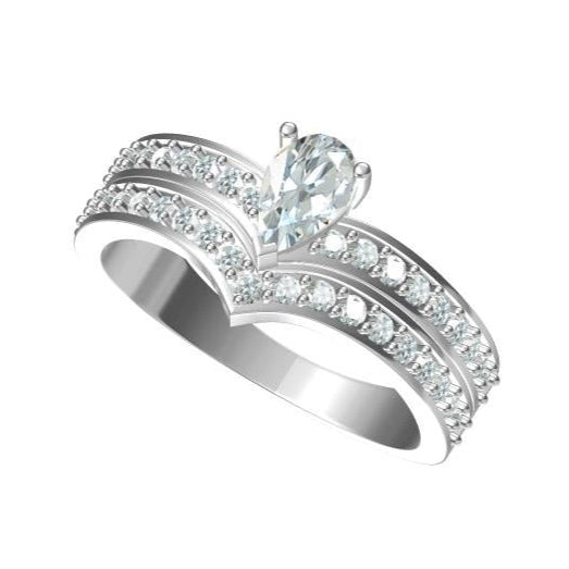 The Glittering Royal Crown Ring: Pear Solitaire with Side Diamonds