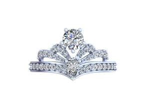 The Royal Crown Ring: Round Solitaire Elegance with Side Diamonds