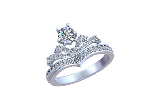 The Royal Crown Ring: Round Solitaire Elegance with Side Diamonds