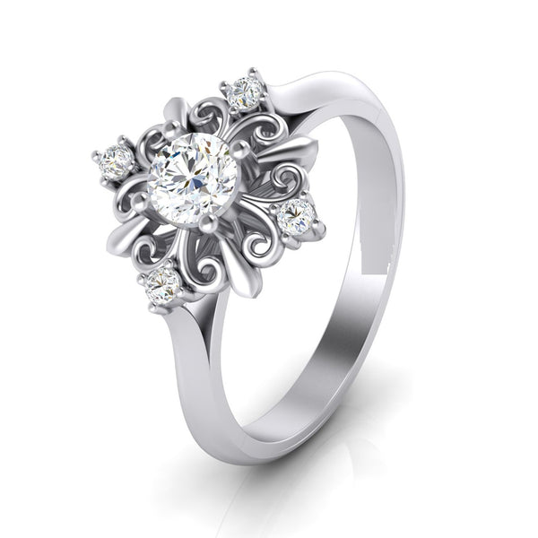 Round Solitaire Snow Ring with Sparkling Side Diamonds