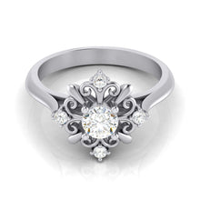 Round Solitaire Snow Ring with Sparkling Side Diamonds