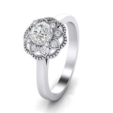 Floral Solitaire Diamond Ring with Dazzling Side Diamonds