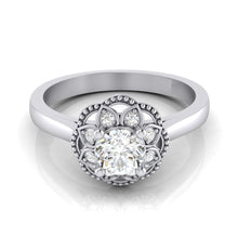 Floral Solitaire Diamond Ring with Dazzling Side Diamonds