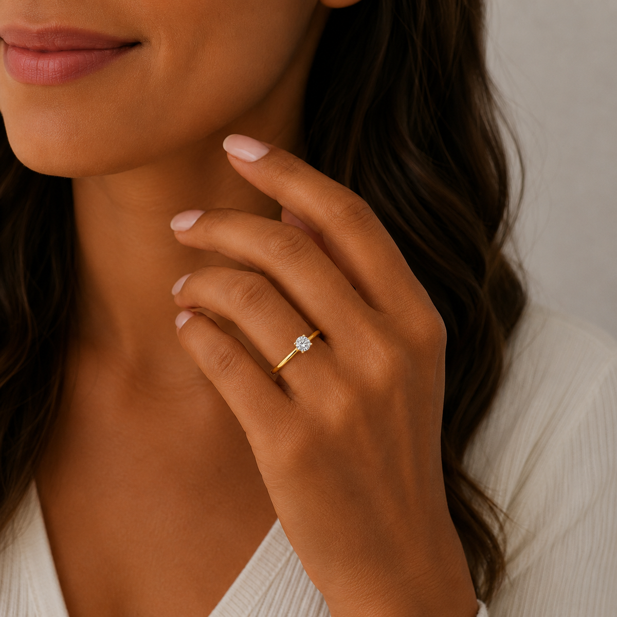Solitaire Bliss A Sleek and Classic Slender Timeless Ring of Golden Elegance — on-model view