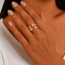 Sunlit Splendor Double Band Yellow Symphony A delightful quad of timeless diamonds — on-model view