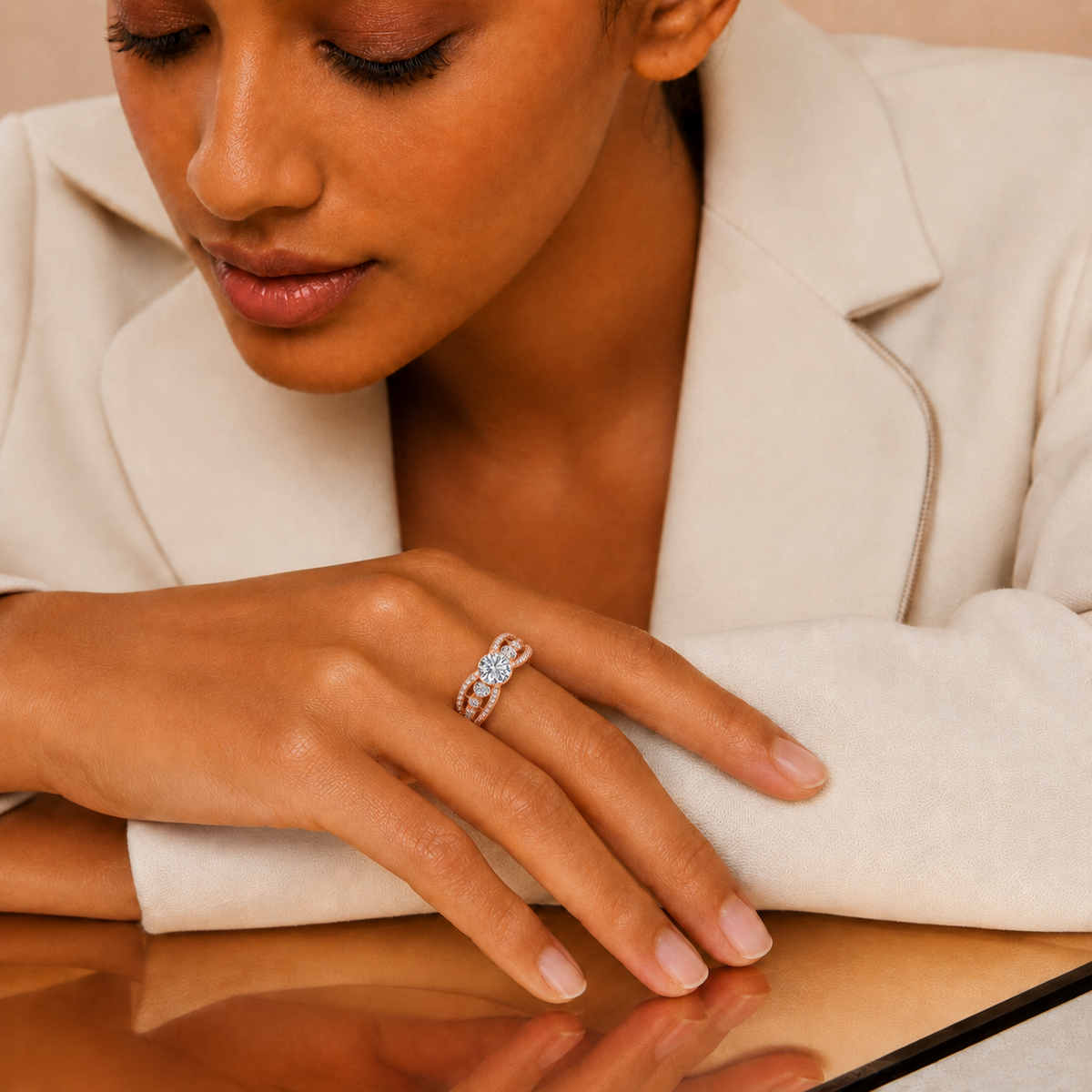 Radiant Arc Ring – Where Graceful Curves Meet Timeless Brilliance — on-model view
