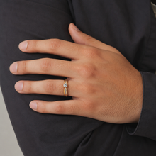 Pharaoh's Radiance: A Regal Solitaire Band Egyptian-inspired for the Modern Gentleman — on-model view